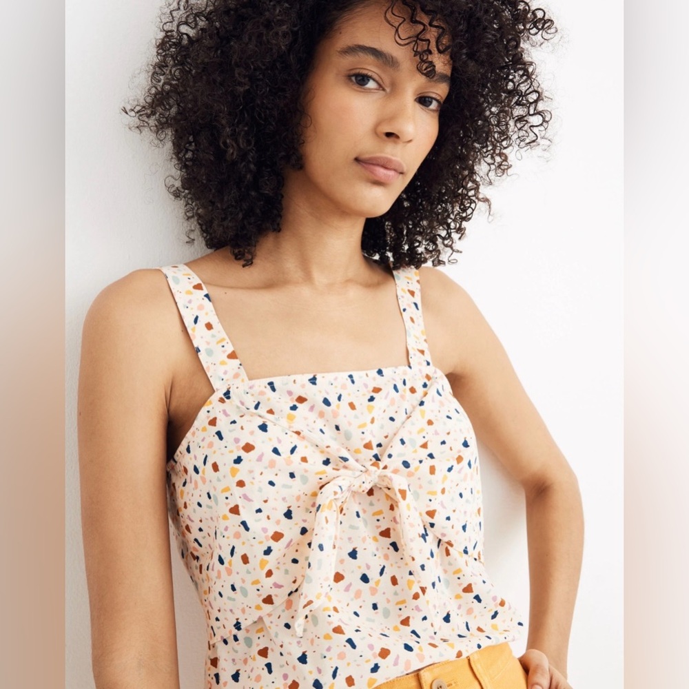 Madewell Women's Tie-Front Cami Top in Terrazzo Size 0 Summer Spring Coquette